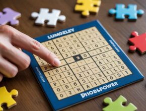 An engaging visual of a puzzle game involving numbers and letters, emphasizing strategic thinking, with colorful puzzle pieces as decoration. This highlights the theme of Top Puzzle Games That Boost Your Brainpower.