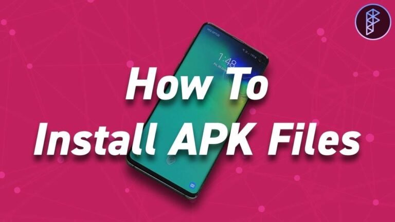 How to open APK file — guide showing a smartphone and text explaining how to install APK files on Android.