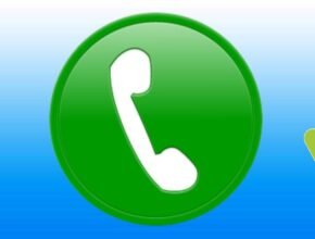 Descriptive & Instructional (Best for Technical Guides) "A tutorial graphic for the Samsung Call APK, featuring a large green glossy phone icon and a partial Android mascot against a blue gradient background."