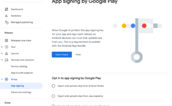 Android app signing process showing keystore APK and Google Play Store
