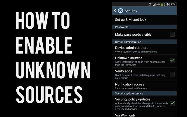 Enable install unknown apps on Android — Android security settings screen