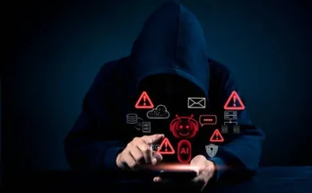 A smartphone showing a warning icon with fake app alert on screen