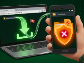 Android phone showing APK file in Downloads folder with security warning shield icon