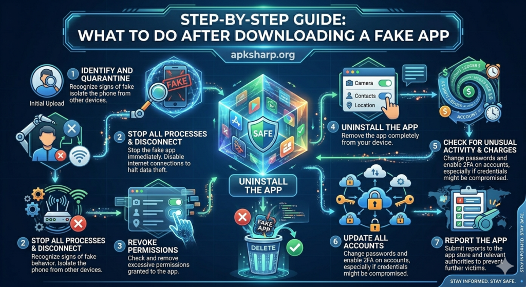 Step by step guide on what to do after downloading a fake app on Android Step by step guide on what to do after downloading a fake app on Android Acting within the first hour of discovering a fake app dramatically reduces your risk of financial or identity damage.