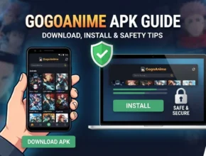 GogoAnime APK guide banner showing Android app, installation, download, and safety tips for anime streaming users.